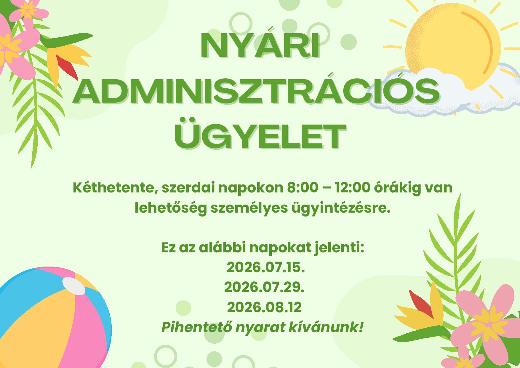 Nyári ügyelet 2026